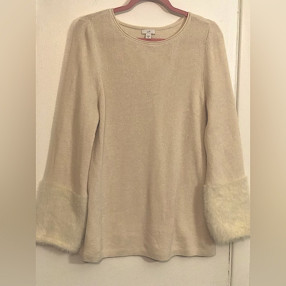 J.Jill Cream Sweater With Fur Like Knit Cuffs, Tunic Length. Woman’s Size Medium - Picture 4 of 14